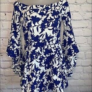 Luxxel Blue and White Off-Shoulder Floral Dress